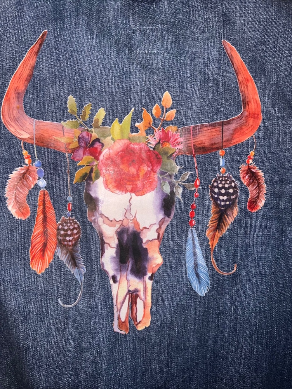 NWT  Custom Boho Bull Skull Floral GAP Denim Utility Jacket Size XS